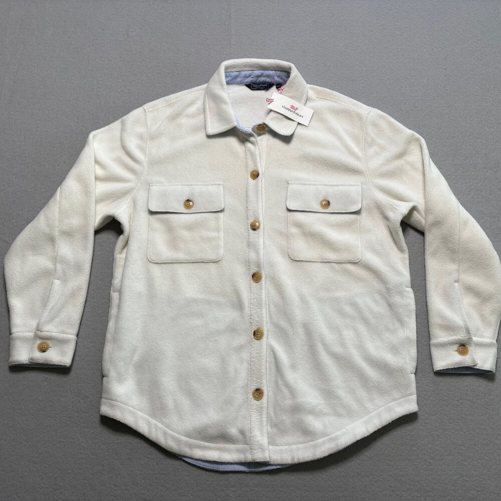Mens Vineyard Vines Harbor Fleece Shirt Jacket White/Marshmellow Medium NWT $158 - Picture 3 of 11